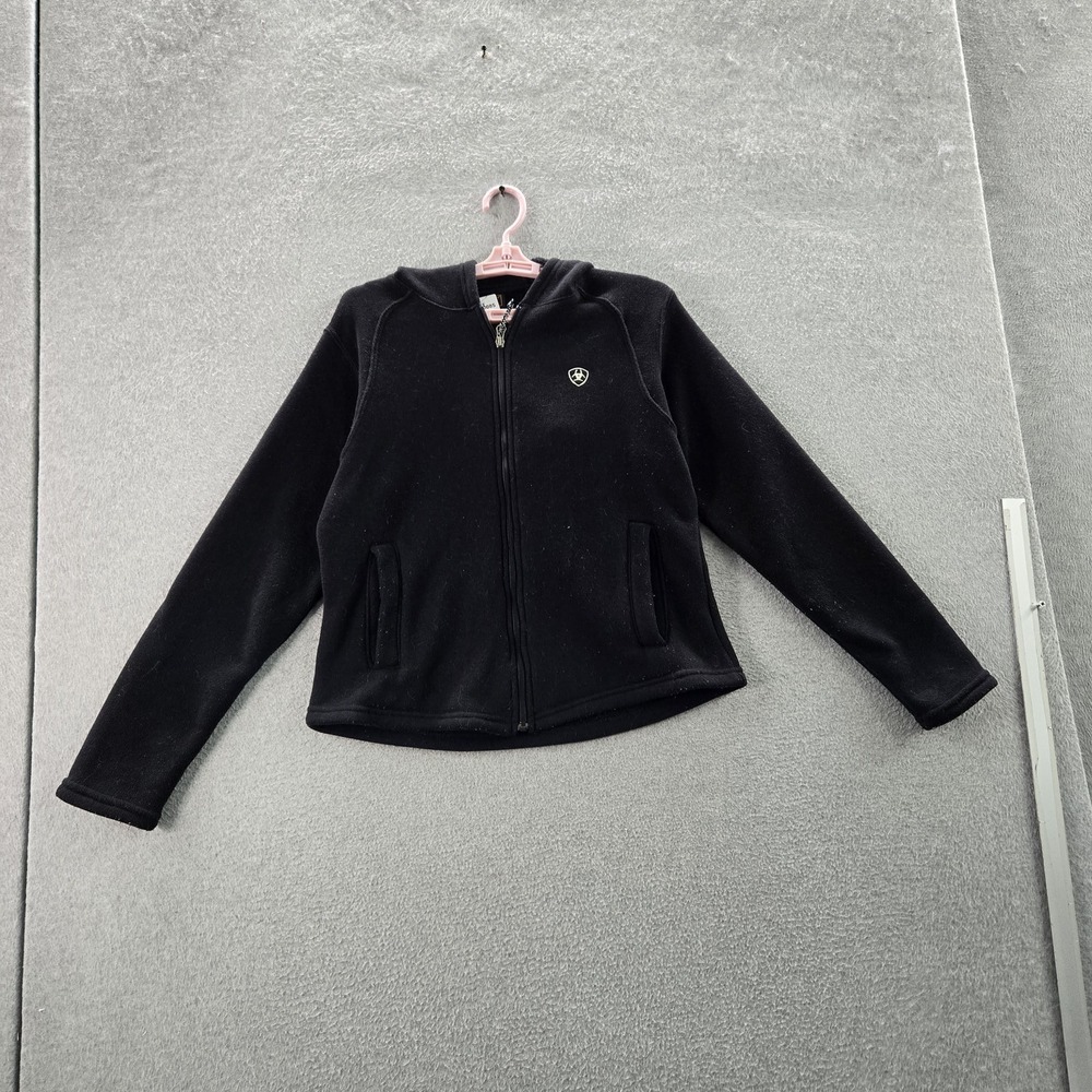Ariat Women Hoodie M Black Fleece Jacket Activewear Zipper Logo Long